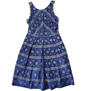 Eliza J sz 8 blue lace fit n flare knee length sleeveless dress cocktail pockets